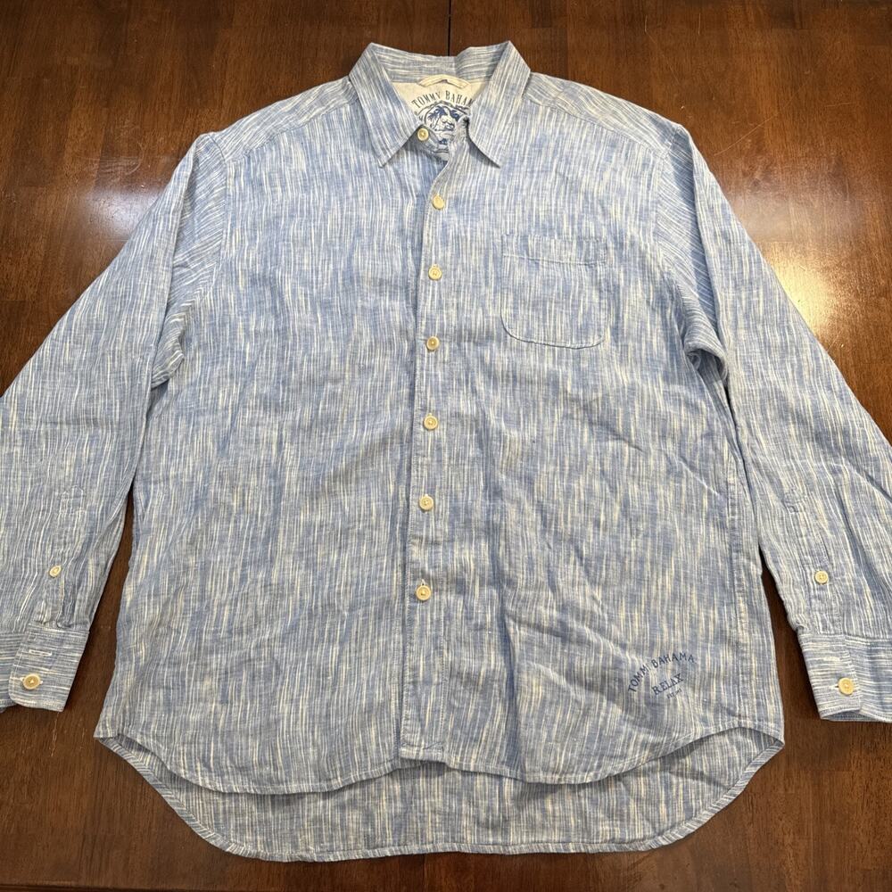 Tommy Bahama Relax Button Up Shirt Blue Men's XL 100% Linen